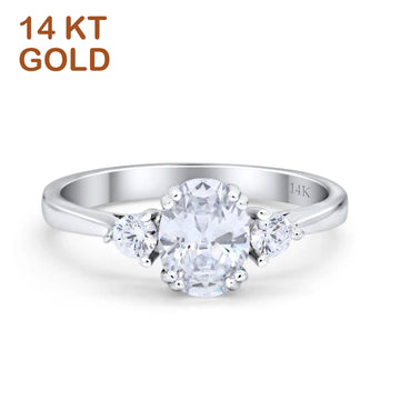 14K White Gold Three Stone Oval Cubic Zirconia Engagement Ring Wholesale